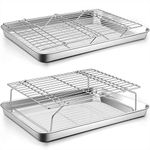 P&P CHEF 2 Baking Sheets and 2 Cooling Racks Set, Stainless Steel Baking Pan Tray with Stackable Tier Wire Racks for Cookie Bacon Beef, Healthy & Non-toxic, Toaster Oven & Dishwasher Safe (4 Pcs)