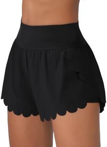ATTRACO Women Tummy Control Bathing Suit Shorts Side Slit Swimming Shorts Black L