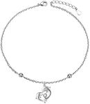 DAOCHONG Dolphin Anklet for Women S925 Sterling Silver Adjustable Foot Chain Dolphin Heart Ankle Bracelet Anklets Jewelry Dolphin Lover Gifts (08_Dolphin)