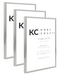 Koby Crafts Pack of 3 Silver Picture Frames for A4 Images 21x29.7cm | 3 Pack Aluminium Metal A4 Photo Frames | Tabletop or Wall Mount, Free Stand or Hang Portrait/Landscape | A4 Posters Certificates