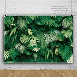 Leowefowa 8x6ft Vinyl Backdrop Green Leaves Backdrop Summer Tropical Palm Leaf Photography Background Baby Shower Birthday Party Decor Photo Booth Props Portrait Photo Studio Shoot Banner