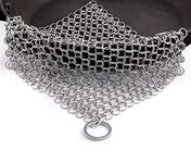 Candure Cast Iron Cleaner Stainless Steel 7x7 Inch Chainmail Scrubber for All Types of Griddles, Cast Iron Pans, Grills & Dutch Ovens