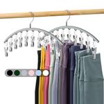 Volnamal Legging Organizer for Closet, Metal Yoga Pants Hanger w/Rubber Coated 2 Pack w/10 Clips Hold 20 Leggings, Hangers Space Saving Hanging Closet Organizer for Closet Organizers and Storage-Gray