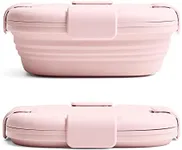 STOJO Jr Collapsible Box for Kids - Carnation Pink, 24oz - Leak-Proof Reusable Silicone Travel Bowl for Hot & Cold Food - For Home, On-The-Go Camping & Hiking - Microwave & Dishwasher Safe