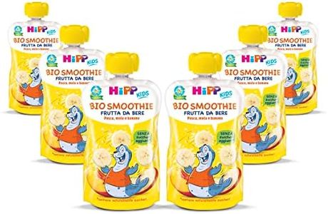 HiPP - Smoothie Bio per Bambini, Purea 100% Frutta al Gusto Pesca, Mela e Banana, Senza Zuccheri Aggiunti, 6 Confezioni da 120 ml