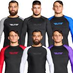 Elite Sports New Item Full Long Sleeve Compression, Mma, Bjj, No Gi, Cross Training Rash Guard, Medium, Brown