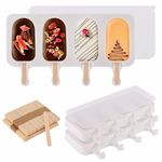 3 Set Popsicles Molds with Lids and 100 Pcs Wooden Popsicles Sticks, Standard Size 4 Cavities Silicone Ice Pop Molds for Making Cakesicles, Cake Pops, Ice Cream - BPA Free