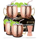 LIVEHITOP 19.5 Oz Moscow Mule Mugs Set of 4, Hammered Copper Cups with Jigger for Cold Drink, Home, Bar, Party, Gift