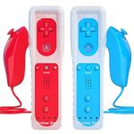 TechKen Wii Remote Controller And Nunchuk With Wii Remote Control Joystick,Game Control With Silicone Case Wrist Strap Blue and Red