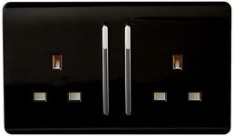 Trendi Switch ART-SKT213LBK Trendi 2 Gang Artistic Modern Glossy Switched Tactile Plug Socket - Black