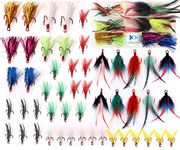 JSHANMEI Fishing Treble Hooks Feather Dressed Flash Teaser Hook Round Bend Classic Treble Hooks Kit Fishing Tackle Lure Bait 50pcs/Box