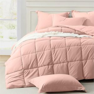 Homelike Moment King Size Comforter Set Pink, Comforters King Size Bed Sets, Lightweight Soft Down Alternative Bed Comforter Reversible All Season 3 Piece Sets with 2 Shams Pink