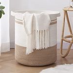 OIAHOMY Laundry Basket-Cotton Rope Basket Large Storage Basket with Handles,Modern Decorative Woven Basket for Living Room,Storage Baskets for Toys, Throws, Pillows,and Towels -18"×16"-White&Yellow