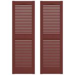 Builders Edge 14.5 in. W x 75 in. H, Standard Cathedral Top Center Mullion, Open Louver Shutters, Includes Matching Installation Spikes (Per Pair), 027 - Burgundy Red