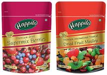 Happilo Premium International Super Mix Berries, 200g & Premium International Dried Tropical Fruit Medley 200g