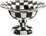 MACKENZIE-CHILDS Enamel Compote, Cute Enamel Pedestal Serving Dish or Decorative Bowl, Large, Black-and-White Courtly Check