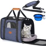 Morpilot Cat Carrier - Soft Sided Cat Carrier Large for Big Medium Cats and Puppy up to 18lbs, Pet Carrier with Safety Zippers, Foldable Bowl, Airline Approved Large Dog Carrier - Dark Blue