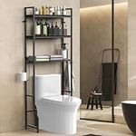 Over The Toilet Storage 3 Tier Over Toilet Bathroom Organizer Wooden Bathroom Space Saver Freestanding Above Toilet Stand with 4 Hooks Black Over The Toilet Rack for Restroom, Laundry