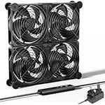 upHere 4 x 120mm Powerful Computer Fan, DC 12V Cooling Fan, Dual Ball Bearing, AC Plug 220V 240V Speed Control 5 Adjustable for PC Cabinet Server Room Modems Cooling, U2DC4