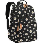 Leaper Daisy Printing School Backpack Water-resistant Kid's Backpack Bookbags Travel Bag Casual Bag Satchel Black