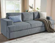 VanAcc 89in Comfy Couch, 3 Seater Sofa with Wood Legs, Deep Seat Sofa- Modern Sofa Couch, Grey Corduroy Couches for Living Room