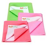 OYO BABY Anti-Piling Fleece Extra Absorbent Instant Dry Sheet for Baby, Baby Bed Protector, Waterproof Baby Sheet, Large Size (100x140cm-Pack of 3 Salmon Rose, Pink & Light Green