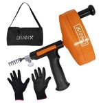 Drainx Pro Steel Drum Auger Plumbing Snake | Heavy Duty 25-Ft Drain Cleaning Cable with Work Gloves and Storage Bag