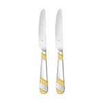 FNS Imperio Stainless Steel 24 Karat Gold Plated on Handle Dinner/Butter Knives (2 Dinner Knife)