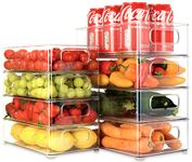 Unique Impression Set of 8 Stackable Fridge Organisers - Clear Fridge Storage Containers with Handles - Organizer Boxes for Refrigerator, Cupboard, Cabinet, Pantry, Snacks, Cans, Tins, Kitchen,