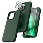 TOCOL 5 in 1 for iPhone 13 Pro Case 6.1", with 2 Pack Tempered Screen Protector + 2 Pack Camera Lens Protector, Liquid Silicone Slim Shockproof Cover [Anti-Scratch] [Drop Protection], Alpine Green