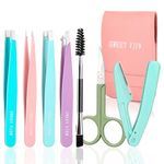 SWEET VIEW 7pcs Eyebrow Tweezers Kit, Stainless Steel Tweezers for Women and Man, Precision Plucker for Facial Hair, Chin, Eyebrow, Splinter and Ingrown Hair