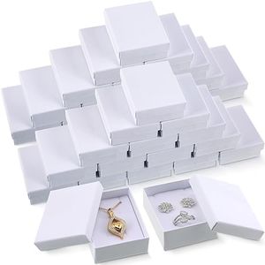 Equsion 50 Pcs Cardboard Small Gift Boxes with Lids White Jewelry Box Necklace Earring Ring Box for Packaging, 2.56x3.15x1.18 Inch