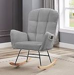 hansones Nursery Rocking Chair,Upholstered Glider Chair with High Backrest Armchair Chair for Living Room Bedroom Offices (Grey Teddy)