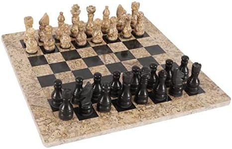 RADICALn 16 Inches Handmade Fossil Coral and Black Marble Full Chess Game Original Marble Chess Set