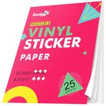 Koala Printable Vinyl Sticker Paper for Inkjet and Laser Printers, 25 Sheets Glossy White Waterproof Sticker Paper, 8.5x11 Inch Sticker Printer Paper for Print Your Own Stickers