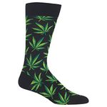 Hot Sox Men's Conversation Starter Novelty Casual Crew Socks, Cannabis (black), Shoe Size: 6-12