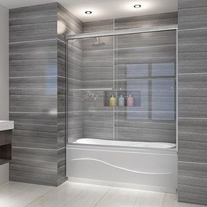 ELEGANT 58 1/2 in.- 60 in.W x 62 in. H Bypass Sliding Tub Shower Doors with 1/4 in. Clear Glass, Tub Glass Shower Door, Brushed Nickel Finish