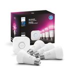 Philips Hue White &Colour Ambiance 10.5W (75W) A19 Base E26 LED Smart Bulb, Colour Changing, Bluetooth & Zigbee Compatible, Voice Activated with Alexa, Music Sync, Starter Kit 4-Set with Hue Bridge