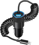 [Apple MFi Certified] iPhone Car Charger Fast Charging, KYOHAYA 4.8A Car Power Cigarette Lighter USB Car Charger Adapter with 6FT Coiled Lightning Cable for iPhone 14 13 12 11 Pro XS Mini XR X SE iPad