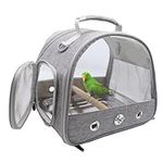 Bird Travel Carrier with Standing Perch and stainless Steel Tray,Breathable Collapsible Small Bird Carrier Travel Bag for Parrot Parakeet Small Animals for travel hiking Camping (Grey)