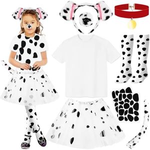 NinkyNonk 101 Days of School Dalmatian Costume Kids - Dog Ear Headband Nose Tail Chokers Stickers T-shirt Tutu Knee Socks (XL)
