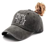 Waldeal Embroidered Women Ponytail Mama Bear Vintage Distressed Baseball Dad Hats Adjustable Ponycaps Denim Cap Black