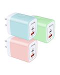 3pack Dual Port USB C Power Adapter, Usbc Pd 3.0 with USB A Qc 3.0 Fast Charging Block for Apple iPhone, Galaxy, Google Pixel, Moto, Kindle Fire, Ps5, Earbuds, Watches, Wireless Pad Brick Box