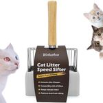 Wubushan Cat litter scoop with holder, Metal litter scoop with stand, Cat scoop with wooden handle, hole spacing 7mm, length 28cm, litter tray scoop, cat scoop for litter box