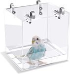 GURECOD Hanging Bird Bath Cube Bird Bathtub Bath Shower Box Bowl Cage Accessory for Little Bird Canary Budgerigar Parrots Crested Myna Cockatiel Lovebird Parakeet Bath (6.3 x 6.3 x 6.3 inch)