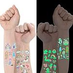 20 Sheets Luminous Temporary Tattoos, Cartoon Tattoos Stickers with Animals Dinosaur Mermaid Unicorn Series, Safety Waterproof Fake Tattoos for Kids Party Supplies