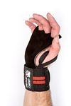 BEAR GRIP - CROSSFIT 2 in 1 Leather palm gloves protector wrist support wraps (BLACK/RED)