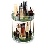 360 Rotating Makeup Organizer for Vanity - Spinning Bathroom Organizer Countertop, Large Storage Cosmetic Display Tray, Make Up Counter Shelf for Perfumes, Skincare Lotions (2 Tiers, Green)