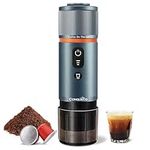 CONQUECO Portable Espresso Coffee Machine: 12V Electric Small Travel Expresso Maker - Self Heating 8 Cups Battery Powered Compatible for Nespresso Capsule - for Camping RV Hiking Office (Smoke Blue)