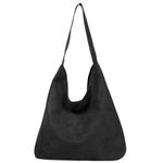 Leofeck Suede Bag Large Stylish Minimalist Tote Bag Hardware Suction Buckle Solid Color Tote Bags for Women School Work Daily (Black)